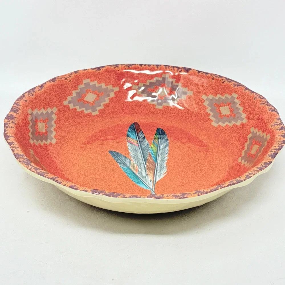HiEnd Accents Southwest Native Feather Textured Melamine Ex Lg Bowl 14